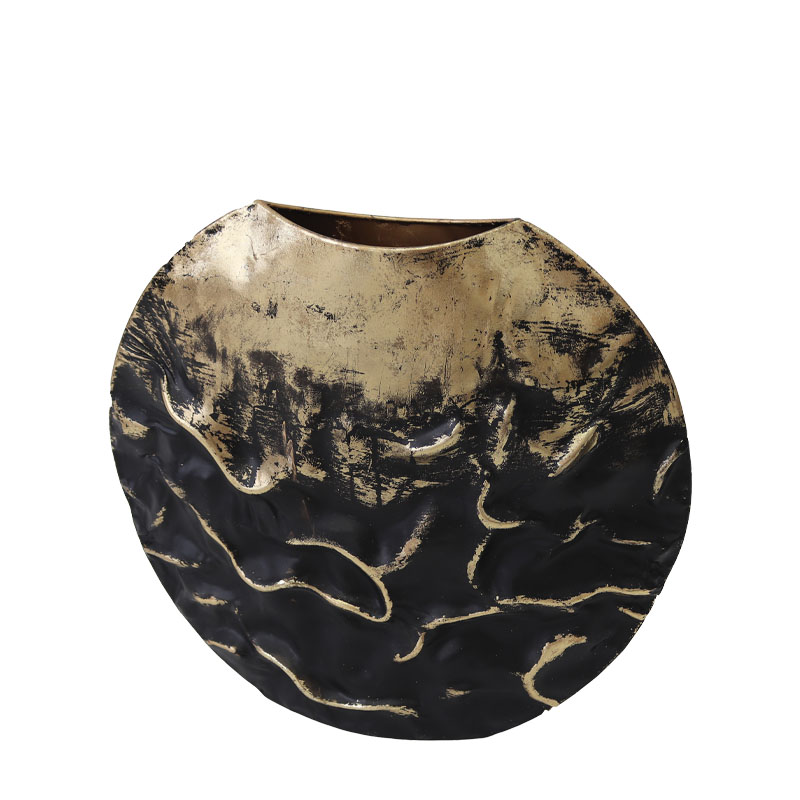 ΜΕΤΑΛΛΙΚΟ ΒΑΖΟ ΜΑΥΡΟ/ΧΡΥΣΟ ΤΣΑΛΑΚΩΤΟ ΣΤΡΟΓΓΥΛΟ - 42.5x12.7x38.7cm 4/KIB