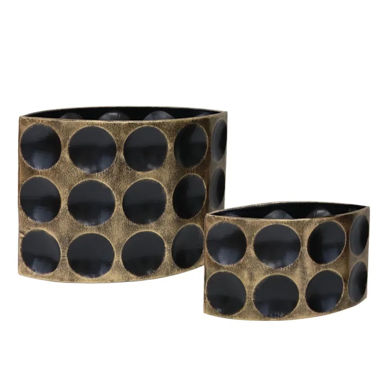 ΜΕΤΑΛΛΙΚΟ ΒΑΖΟ ΧΡΥΣΟ/ΜΑΥΡΟ ΣΕΤ/2 ΜΑΤΙ ΜΕ ΚΥΚΛΟΥΣ - L:33.7x17.1x24.1, S:26.7x13.3x15.9cm 4/KIB