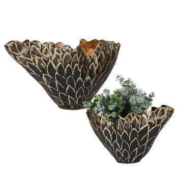 ΜΕΤΑΛΛΙΚΑ ΒΑΖΑ ΣΕΤ/2 ΜΑΥΡΟ/ΧΡΥΣΟ ΦΥΛΛΑ - L:48.3x22.9x28.6cm, S:40.6x19.7x22.9cm 4/KIB