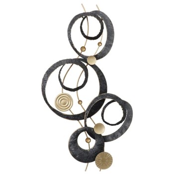 ΜΕΤΑΛΛΙΚΟ ΤΟΙΧΟΥ ΧΡΥΣΟ/ΜΑΥΡΟ ΓΡΑΜΜΙΚΟ ΣΧΕΔΙΟ ΚΥΚΛΟΙ - 41.9x77.5x5.7cm 4/KIB