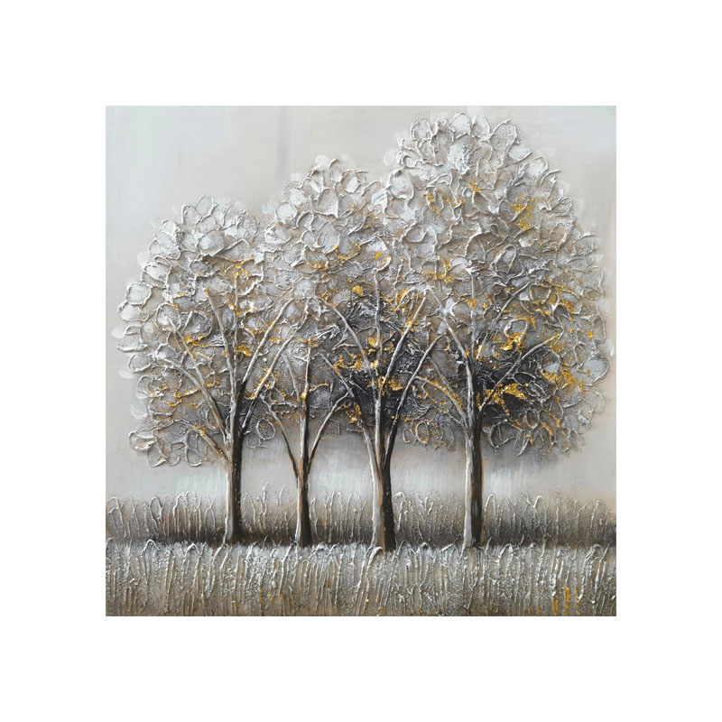 ΠΙΝΑΚΑΣ ΚΑΜΒΑΣ 4 ΔΕΝΤΡΑ ΓΚΡΙ/ΧΡΥΣΑ ΣΤΟΝ ΑΓΡΟ - 3D ΣΤΟΙΧΕΙΑ - 60x60cm 10/KIB