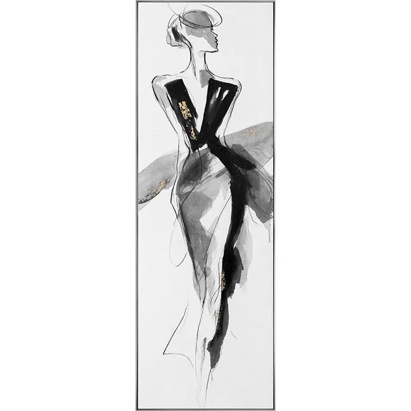 ΠΙΝΑΚΑΣ ΚΑΜΒΑΣ ΑΣΠΡΟΜΑΥΡΟ-ΧΡΥΣΟ ΚΟΜΨΗ ΓΥΝΑΙΚΑ ΣΧΕΔΙΟ ΣΕ ΚΟΡΝΙΖΑ - 42.5x122.5x3.5cm 6/ΚΙΒ
