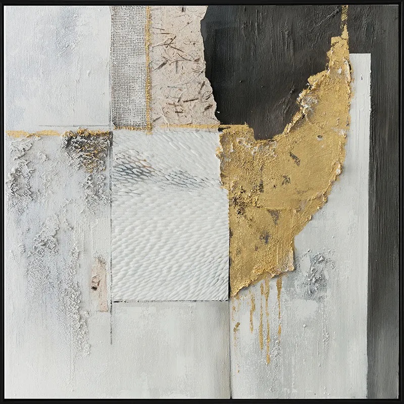 ΠΙΝΑΚΑΣ ΚΑΜΒΑΣ ΓΚΡΙ/ΜΑΥΡΟ/ΧΡΥΣΟ ΑΦΗΡΗΜΕΝΟ ΣΧΕΔΙΟ ME ΣΤΟΙΧΕΙΑ 3D ΣΕ ΚΟΡΝΙΖΑ - 122.5x122.5x4.5cm 6/ΚΙΒ