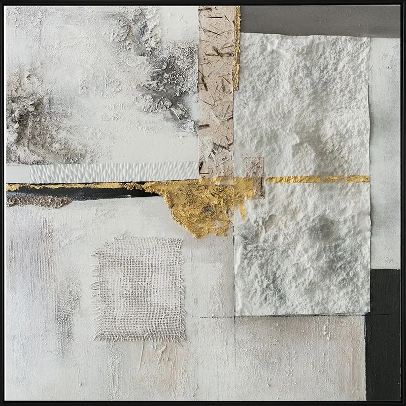 ΠΙΝΑΚΑΣ ΚΑΜΒΑΣ ΓΚΡΙ/ΜΑΥΡΟ/ΧΡΥΣΟ ΑΦΗΡΗΜΕΝΟ ΣΧΕΔΙΟ ME ΣΤΟΙΧΕΙΑ 3D ΣΕ ΚΟΡΝΙΖΑ - 122.5x122.5x4.5cm 6/ΚΙΒ