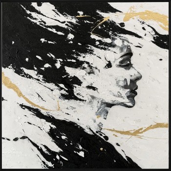 ΠΙΝΑΚΑΣ ΚΑΜΒΑΣ ΜΑΥΡΟ/ΛΕΥΚΟ/ΧΡΥΣΟ ΓΥΝΑΙΚΑ ΑΝΑΓΛΥΦΟ ΣΧΕΔΙΟ ΣΕ ΚΟΡΝΙΖΑ - 102.5x102.5x3.5cm 8/ΚΙΒ