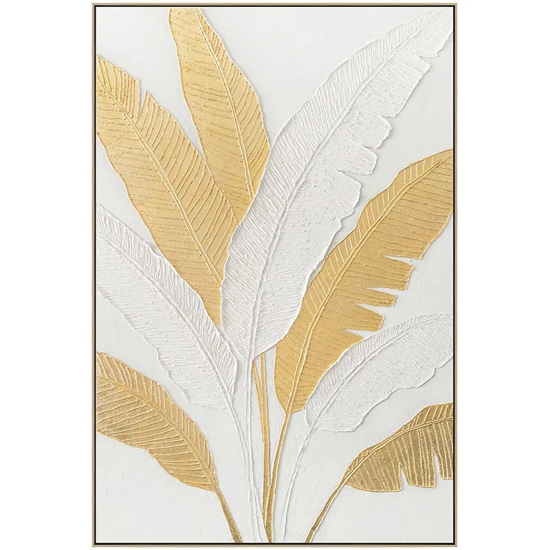 ΠΙΝΑΚΑΣ ΚΑΜΒΑΣ ΛΕΥΚΟ/ΧΡΥΣΟ ΜΠΑΝΑΝΙΑ ΑΝΑΓΛΥΦΟ ΣΧΕΔΙΟ ΣΕ ΚΟΡΝΙΖΑ - 82.5x122.5x3.5cm 8/ΚΙΒ