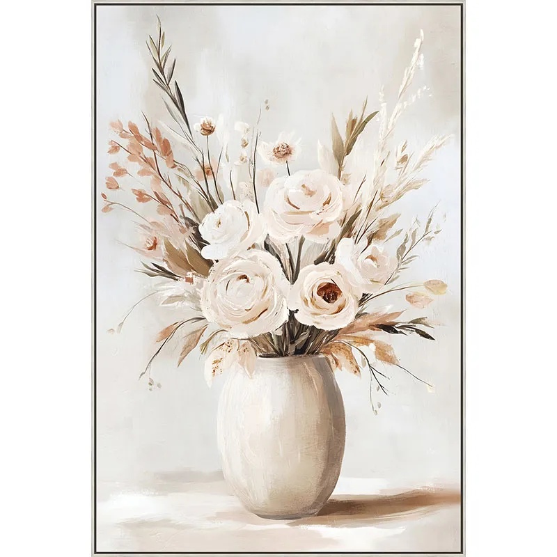 ΠΙΝΑΚΑΣ ΚΑΜΒΑΣ ΕΚΡΟΥ/ΚΑΦΕ ΒΑΖΟ ΜΕ ΛΟΥΛΟΥΔΙΑ ΣΕ ΚΟΡΝΙΖΑ - 82.5x122.5x3.5cm 6/ΚΙΒ