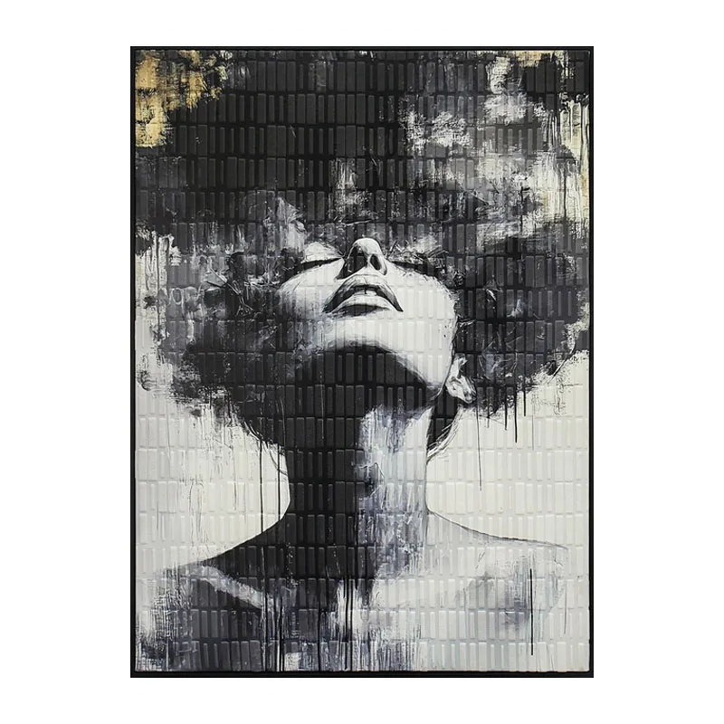 ΠΙΝΑΚΑΣ ΚΑΜΒΑΣ ΓΥΝΑΙΚΑ-ΑΙΣΘΗΣΕΙΣ ΑΣΠΡΟΜΑΥΡΟ/ΧΡΥΣΟ ΑΝΑΓΛΥΦΟ ΕΦΕ ΣΕ ΚΟΡΝΙΖΑ - 60x80x3.5cm 15/ΚΙΒ