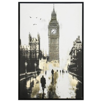 ΠΙΝΑΚΑΣ ΚΑΜΒΑΣ ΒΟΛΤΑ ΣΤΟ ΛΟΝΔΙΝΟ ΑΣΠΡΟΜΑΥΡΟ/ΧΡΥΣΟ ΣΕ ΚΟΡΝΙΖΑ - 60x90x4cm 12/ΚΙΒ