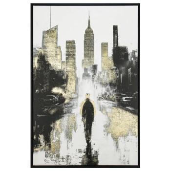 ΠΙΝΑΚΑΣ ΚΑΜΒΑΣ ΒΟΛΤΑ ΣΤΗ ΝΕΑ ΥΟΡΚΗ ΑΣΠΡΟΜΑΥΡΟ/ΧΡΥΣΟ ΣΕ ΚΟΡΝΙΖΑ - 60x90x4cm 12/ΚΙΒ