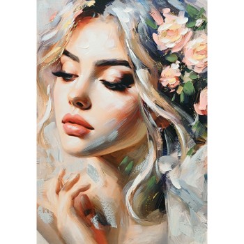 ΠΙΝΑΚΑΣ ΚΑΜΒΑΣ ΟΜΟΡΦΗ ΓΥΝΑΙΚΑ ΜΕ ΛΟΥΛΟΥΔΙΑ ΣΤΟ ΚΕΦΑΛΙ - 70x100cm 8/KIB
