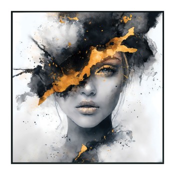 ΠΙΝΑΚΑΣ ΚΑΜΒΑΣ ΑΣΠΡΟΜΑΥΡΟΣ ΜΙΣΟ ΠΡΟΣΩΠΟ ΓΥΝΑΙΚΑΣ ΜΕ ΧΡΥΣΕΣ ΛΕΠΤΟΜΕΡΙΕΣ - 82x82cm 6/KIB