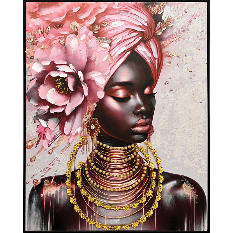 ΠΙΝΑΚΑΣ ΚΑΜΒΑΣ ΓΥΝΑΙΚΑ ΑΦΡΙΚΑΝΑ ΜΕ ΛΟΥΛΟΥΣΙΑ ΣΤΟ ΚΕΦΑΛΙ - 82x102cm 6/KIB