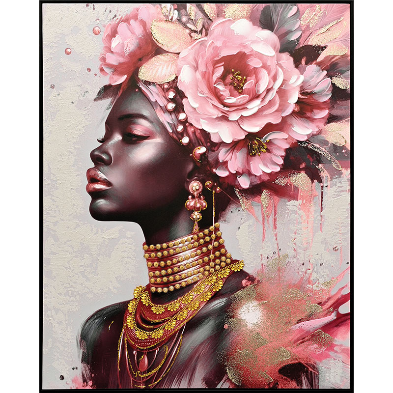 ΠΙΝΑΚΑΣ ΚΑΜΒΑΣ ΓΥΝΑΙΚΑ ΑΦΡΙΚΑΝΑ ΜΕ ΛΟΥΛΟΥΣΙΑ ΣΤΟ ΚΕΦΑΛΙ - 82x102cm 6/KIB