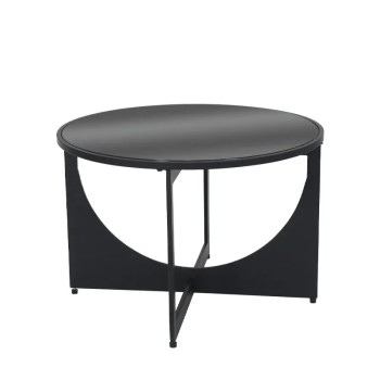 ΤΡΑΠΕΖΙ ΜΕΤΑΛΛΙΚΟ ΜΑΥΡΟ ΜΑΤ ΜΕ ΓΥΑΛΙ ΣΤΡΟΓΓΥΛΛΟ ΚΑΜΑΡΕΣ - Φ61x40cm 1/KIB