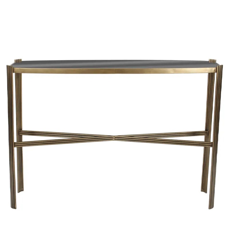 ΚΟΝΣΟΛΑ ΜΕΤΑΛΛΙΚH ΧΡΥΣΟ ΜΕ ΓΥΑΛΙ ΣΤΡΟΓΓΥΛΕΜΕΝΟ ΟΡΘΟΓΩΝΙΟ ΡΑΒΔΟΙ - 120x35.5x85cm 1/KIB