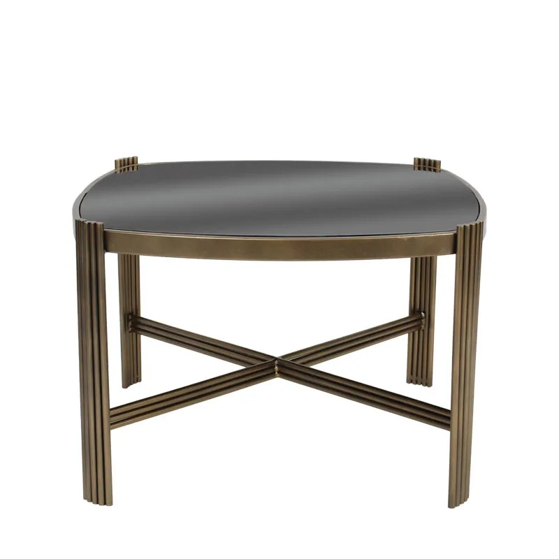 ΤΡΑΠΕΖΙ ΜΕΤΑΛΛΙΚΟ ΧΡΥΣΟ ΜΕ ΓΥΑΛΙ ΣΤΡΟΓΓΥΛΕΜΕΝΟ ΟΡΘΟΓΩΝΙΟ ΡΑΒΔΟΙ - 60x60x40cm 1/KIB