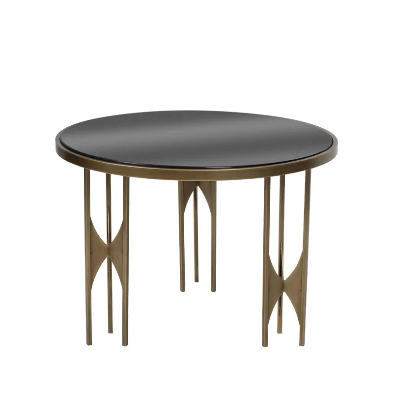 ΤΡΑΠΕΖI ΜΕΤΑΛΛΙΚΟ ΧΡΥΣΟ ΜΕ ΓΥΑΛΙ ΣΤΡΟΓΓΥΛΟ ΦΙΟΓΚΟΙ - Φ60x40.5cm 1/KIB