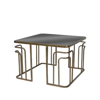 ΤΡΑΠΕΖI ΜΕΤΑΛΛΙΚΟ ΧΡΥΣΟ ΜΕ ΓΥΑΛΙ ΤΕΤΡΑΓΩΝΟ ART DECO - 60x60x40.5cm 1/KIB