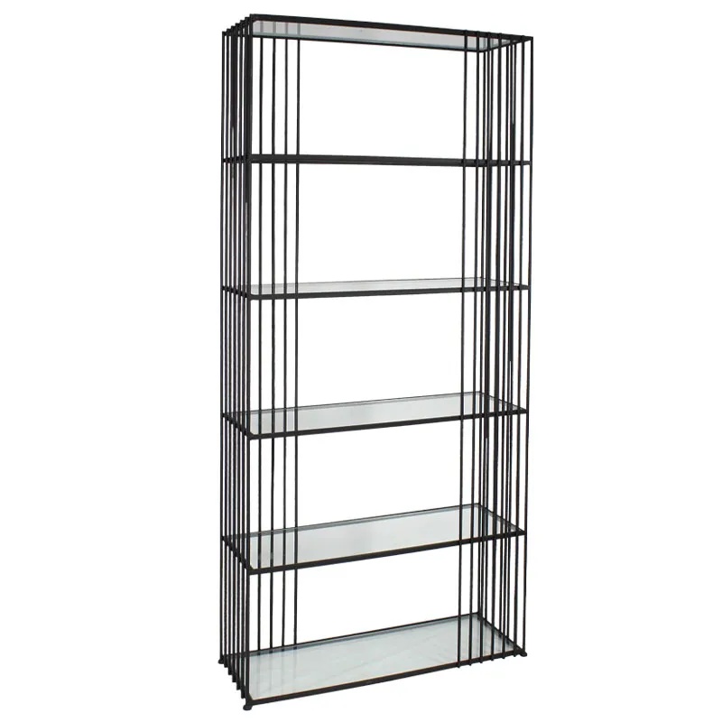 ΡΑΦΙΕΡΑ ΜΕΤΑΛΛΙΚΗ ΜΑΥΡΟ ΜΑΤ ΜΕ ΓΥΑΛΙΝΑ ΡΑΦΙΑ Χ5 ΟΡΘΟΓΩΝΙO MINIMAL - 80.5x27x179cm 1/KIB