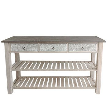 ΞΥΛΙΝΗ ΔΙΑΚΟΣΜΗΤΙΚΗ ΚΟΝΣΟΛΑ ΜΕ ΡΑΦΙΑ ΚΑΙ ΣΥΡΤΑΡΙΑ ΠΑΛΑΙΩΜΕΝΟ ΗΜΙΣΥΡΝΑΜΟΛΟΓΟΥΜΕΝΟ  - 155x40x93cm 1/ΚΙΒ