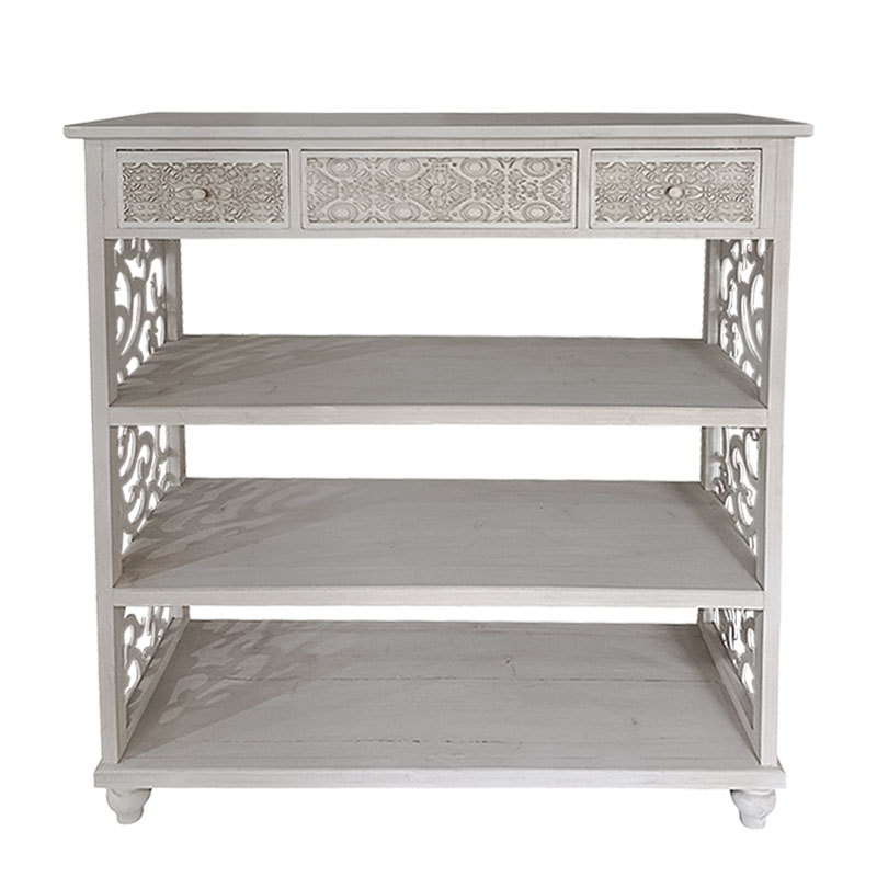 ΞΥΛΙΝΗ ΔΙΑΚΟΣΜΗΤΙΚΗ ΚΟΝΣΟΛΑ ΜΕ ΡΑΦΙΑ ΠΑΛΑΙΩΜΕΝΟ ΗΜΙΣΥΡΝΑΜΟΛΟΓΟΥΜΕΝΟ  - 110x41x125cm 1/ΚΙΒ