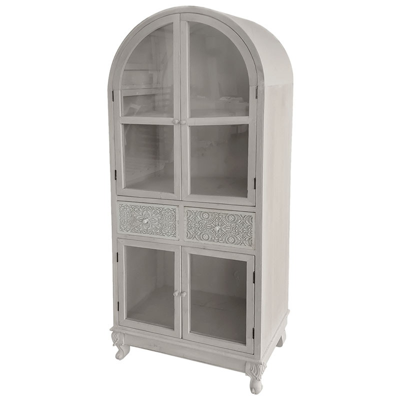 ΞΥΛΙΝΗ ΔΙΑΚΟΣΜΗΤΙΚΗ ΒΙΤΡΙΝΑ ΕΚΡΟΥ ΠΑΛΑΙΩΜΕΝΟ ΗΜΙΣΥΡΝΑΜΟΛΟΓΟΥΜΕΝΟ  - 67.5x32x160cm 1/ΚΙΒ