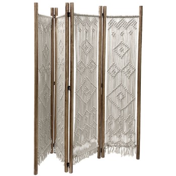 ΠΑΡΑΒΑΝ ΞΥΛΙΝΟ ΦΥΣΙΚΟ ΚΑΦΕ & ΕΚΡΟΥ ΜΑΚΡΑΜΕ ΒΑΜΒΑΚΕΡΟ ΠΛΕΚΤΟ - 160(4x40)x170cm 1/KIB