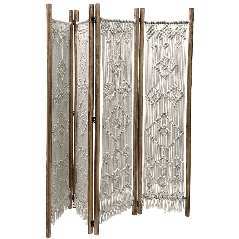 ΠΑΡΑΒΑΝ ΞΥΛΙΝΟ ΦΥΣΙΚΟ ΚΑΦΕ & ΕΚΡΟΥ ΜΑΚΡΑΜΕ ΒΑΜΒΑΚΕΡΟ ΠΛΕΚΤΟ - 160(4x40)x170cm 1/KIB