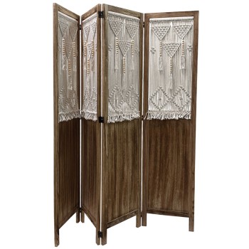 ΠΑΡΑΒΑΝ ΞΥΛΙΝΟ ΦΥΣΙΚΟ ΚΑΦΕ & ΕΚΡΟΥ ΜΑΚΡΑΜΕ ΒΑΜΒΑΚΕΡΟ ΠΛΕΚΤΟ ME ΧΑΝΤΡΕΣ - 160(4x40)x170cm 1/KIB