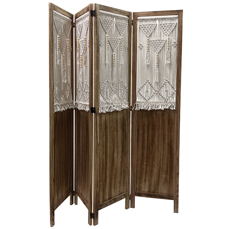 ΠΑΡΑΒΑΝ ΞΥΛΙΝΟ ΦΥΣΙΚΟ ΚΑΦΕ & ΕΚΡΟΥ ΜΑΚΡΑΜΕ ΒΑΜΒΑΚΕΡΟ ΠΛΕΚΤΟ ME ΧΑΝΤΡΕΣ - 160(4x40)x170cm 1/KIB