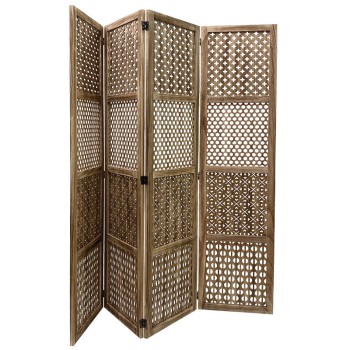 ΠΑΡΑΒΑΝ ΞΥΛΙΝΟ ΦΥΣΙΚΟ ΚΑΦΕ ME ΔΙΑΤΡΗΤΑ ΜΟΤΙΒΑ ΜΠΟΧΟ - 160(4x40)x170cm 1/KIB