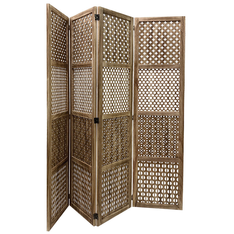 ΠΑΡΑΒΑΝ ΞΥΛΙΝΟ ΦΥΣΙΚΟ ΚΑΦΕ ME ΔΙΑΤΡΗΤΑ ΜΟΤΙΒΑ ΜΠΟΧΟ - 160(4x40)x170cm 1/KIB