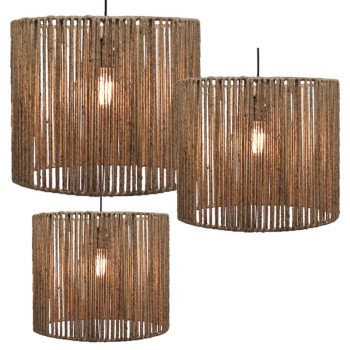 ΚΑΠΕΛΑ ΦΩΤΙΣΤΙΚΟΥ ΣΕΤ/3 ΟΡΟΦΗΣ ΚΡΕΜΑΣΤΟ ΚΑΦΕ ΜΕ ΣΧΟΙΝΙ - L:Φ35.5x35.5, M:Φ30x25.5, S:Φ25.5x20.5cm 20ΚΙΒ