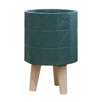 ΚΑΣΠΩ ΠΡΑΣΙΝΟ ΤΣΙΜΕΝΤENIO ΠΟΛΥΓΩΝΟ ME ΞΥΛΙΝΑ ΠΟΔΙΑ Φ19.5x18.5/28.5cm 4/ΚΙΒ