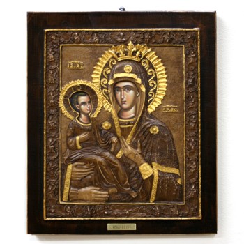 ΞΥΛΙΝΗ ΑΝΑΓΛΥΦΗ ΕΙΚΟΝΑ ΠΑΝΑΓΙΑ ΤΡΙΧΕΡΟΥΣΑ (ME ΧΡΥΣΟ) - 33x39cm