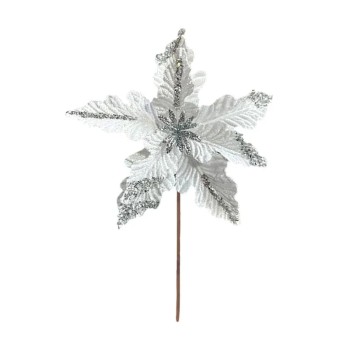 ΧΡΙΣΤΟΥΓΕΝNΙΑΤΙΚΟ ΠΙΚ ΑΛΕΞΑΝΔΡΙΝΟ ΛΕΥΚΟ/ΑΣΗΜΙ ΜΕ ΓΚΛΙΤΕΡ - Φ35cm Υ30cm 360/ΚΙΒ