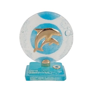 ΤΙΡΚΟΥΑΖ ΔΙΑΚΟΣΜΗΤΙΚΟ ΕΠΙΤΡΑΠΕΖΙΟ ΓΥΑΛΙΝΟ ΦΟΥΤΖΙ ΔΕΛΦΙΝΙΑ - 10x12cm