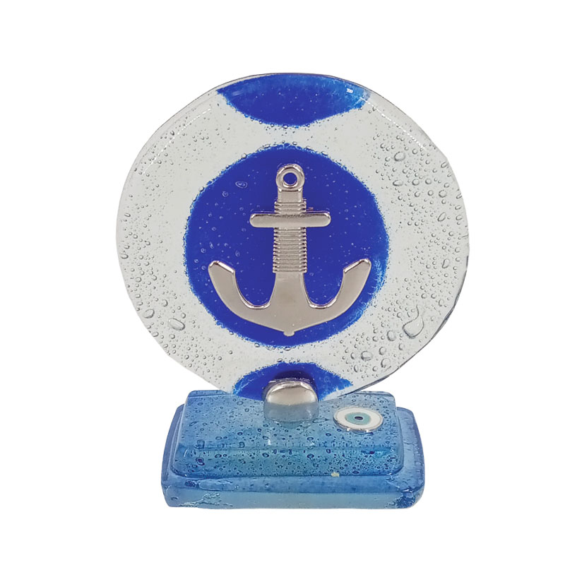 ΜΠΛΕ ΔΙΑΚΟΣΜΗΤΙΚΟ ΕΠΙΤΡΑΠΕΖΙΟ ΓΥΑΛΙΝΟ ΦΟΥΤΖΙ ΑΓΚΥΡΑ - 10x12cm