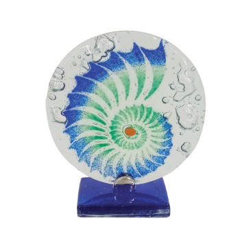 ΜΠΛΕ ΕΠΙΤΡAΠΕΖΙΟ ΔΙΑΚΟΣΜΗΤΙΚΟ ΓΥΑΛΙ ΦΟΥΤΖΙ ΚΟΧΥΛΙ ΜΠΛΕ/ΠΡΑΣΙΝΟ - Υ12cm