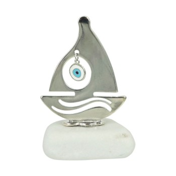 ΔΙΑΚΟΣΜΗΤΙΚΟ ΕΠΙΤΡAΠΕΖΙΟ ΜΕΤΑΛΛΙΚΟ ΚΑΡΑΒΙ ΑΣΗΜΙ ΜΕ ΜΑΤΙ ΣΕ ΠΕΤΡΑ  - Y10cm