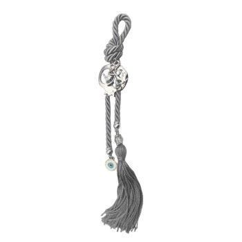 ΓΟΥΡΙ ΚΡΕΜΑΣΤΟ ΓΚΡΙ ΚΟΡΔΟΝΙ ΜΕ ΡΟΔΙ /ΠΟΥΛΙ ΑΣΗΜΙ ΚΑΙ ΚΡΥΣΤΑΛΟ - Y25cm