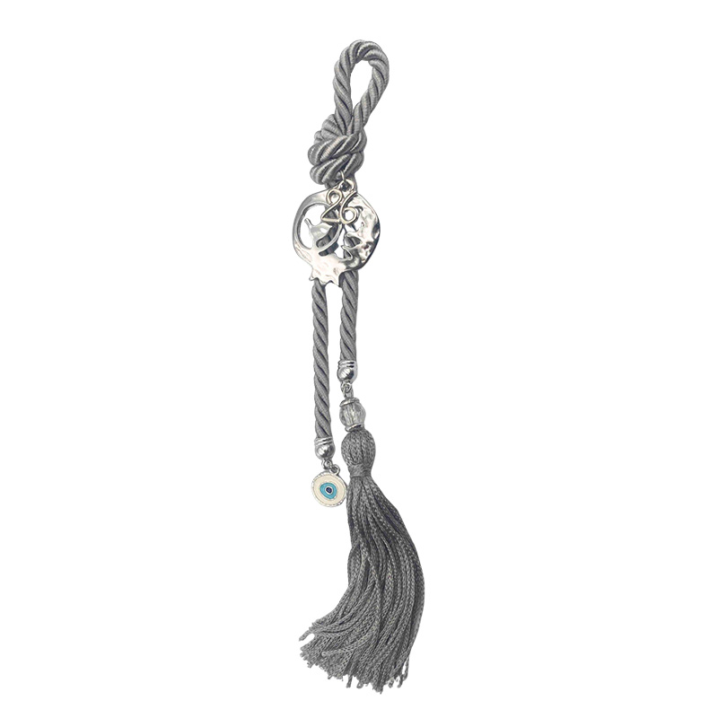 ΓΟΥΡΙ ΚΡΕΜΑΣΤΟ ΓΚΡΙ ΚΟΡΔΟΝΙ ΜΕ ΡΟΔΙ /ΠΟΥΛΙ ΑΣΗΜΙ ΚΑΙ ΚΡΥΣΤΑΛΟ - Y25cm