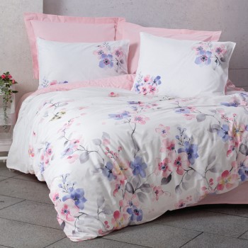 Σετ παπλωματοθήκη Jayda Cotton Box 3 τμχ Μονή (160x220) χρώμα ροζ - λευκό