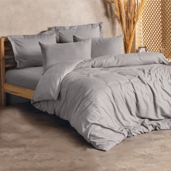 Σετ παπλωματοθήκη Plaid Cotton Box 4 τμχ Διπλή (200x220) χρώμα γκρι
