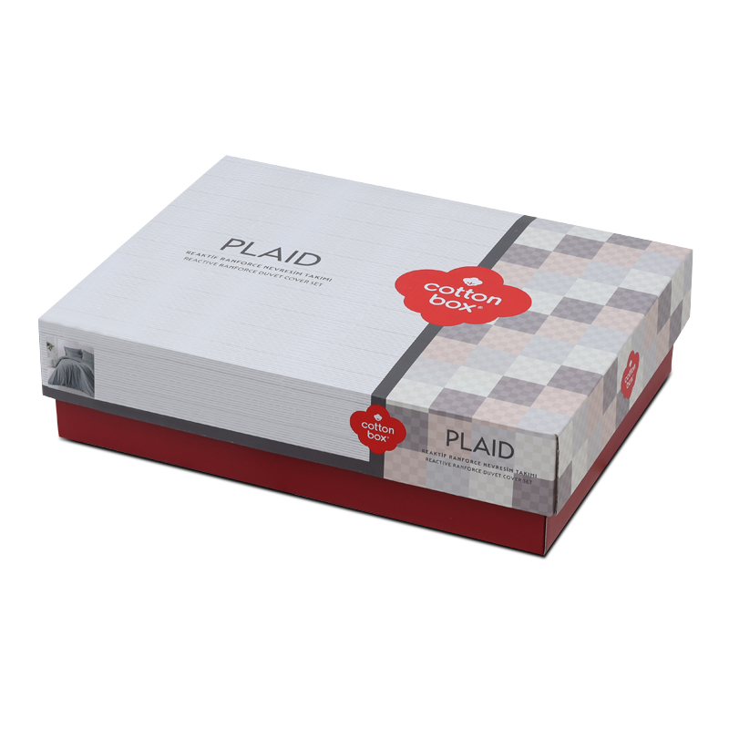 Σετ παπλωματοθήκη Plaid Cotton Box 4 τμχ Διπλή (200x220) χρώμα γκρι