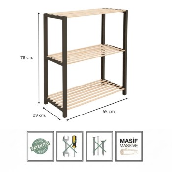 Ραφιέρα δαπέδου - Τραπεζάκι βοηθητικό ξύλινο - πλαστικό χρώμα φυσικό - μαύρο 65x29x78εκ.