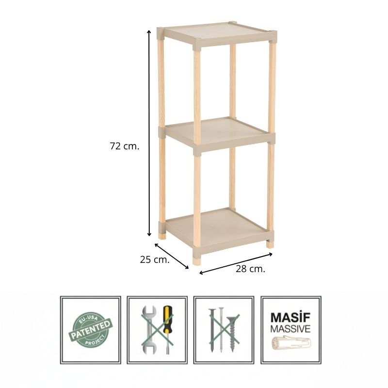 Ραφιέρα δαπέδου πλαστική - ξύλινη χρώμα φυσικό - μπεζ 28x25x72εκ.
