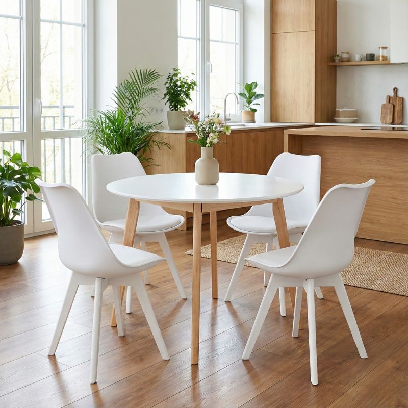 Καρέκλα τραπεζαρίας Viva Megapap PP - PU λευκό - ξύλινο λευκό πόδι 48,5x54x80εκ.