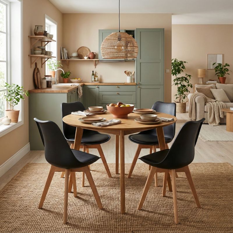 Καρέκλα τραπεζαρίας Viva Megapap PP - PU μαύρο - ξύλινο φυσικό πόδι 48,5x54x80εκ.